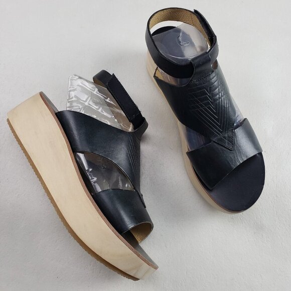 Koolaburra Ugg Wooden Platform Sandal Womens 7 Black Leather Slingback Ugg Shoe - Picture 1 of 12